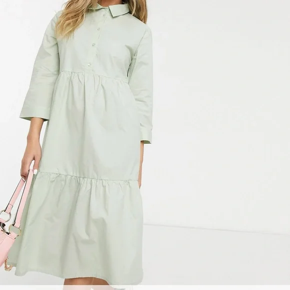 JDY shirt cotton dress with 3/4 sleeve in mint size 36 - Picture 2 of 14